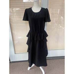 Karl Lagerfeld Paris Asymmetric Crepe Peplum Draped Fit & Flare Dress Size 2